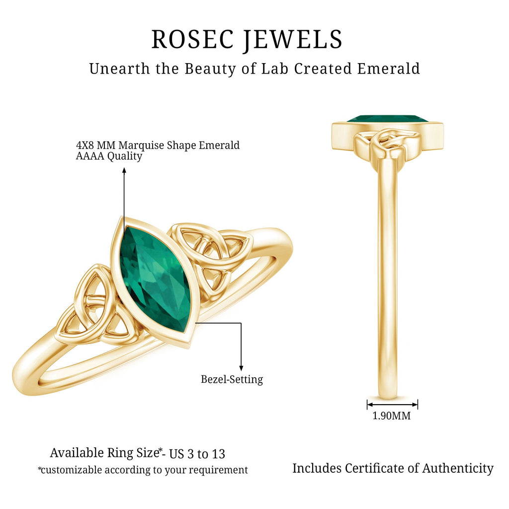 Bezel Set Lab Grown Emerald Celtic Knot Promise Ring