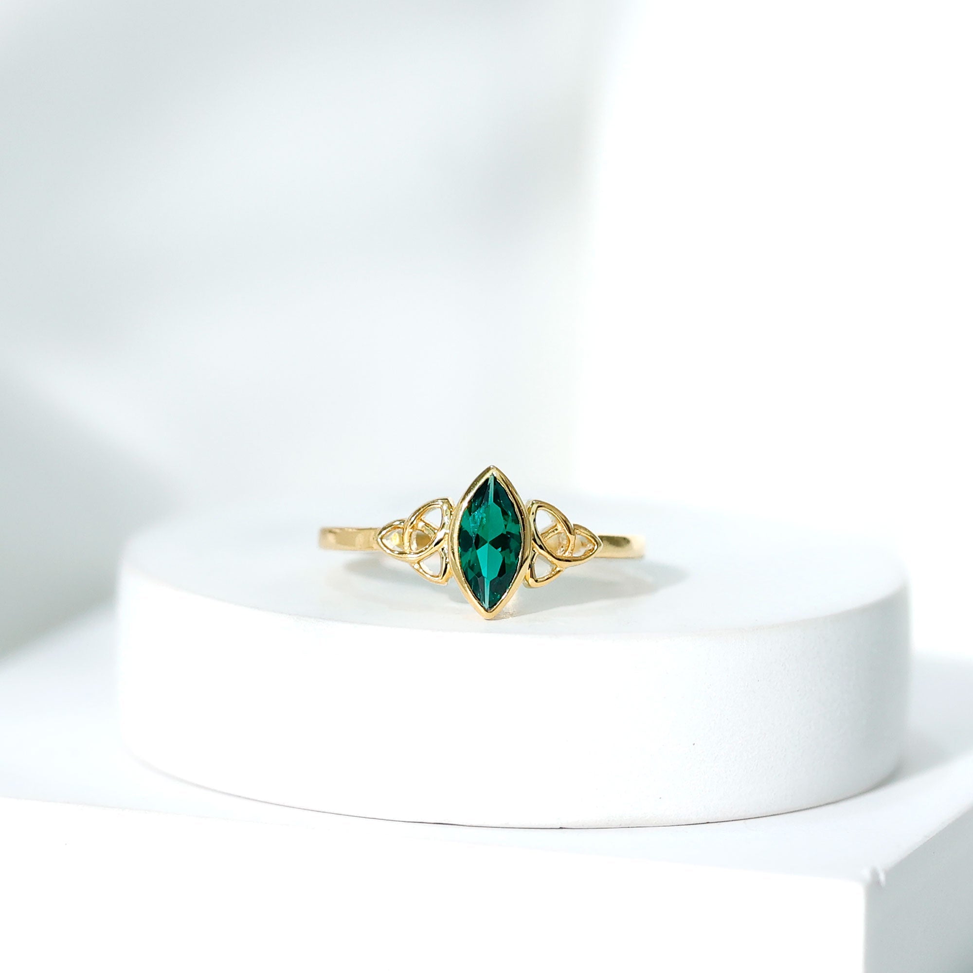 Bezel Set Lab Grown Emerald Celtic Knot Promise Ring