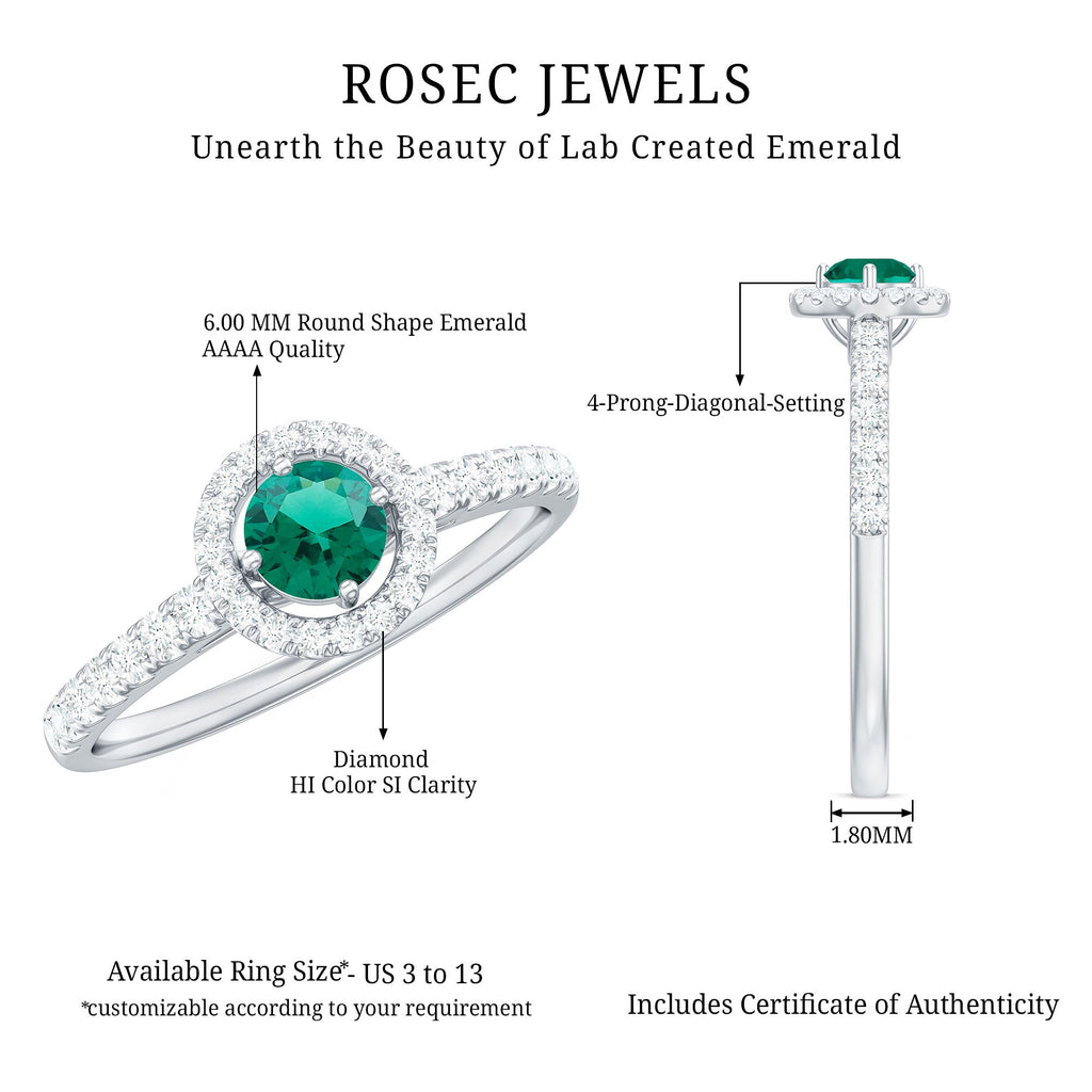 Certified Lab Grown Emerald Diamond Halo Engagement Ring