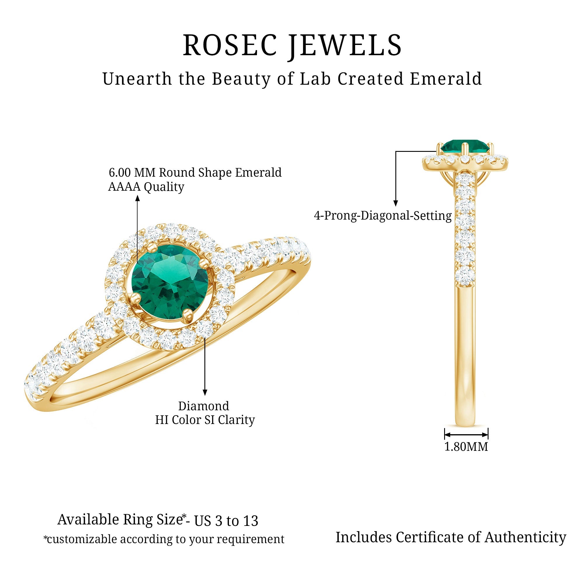 Certified Lab Grown Emerald Diamond Halo Engagement Ring