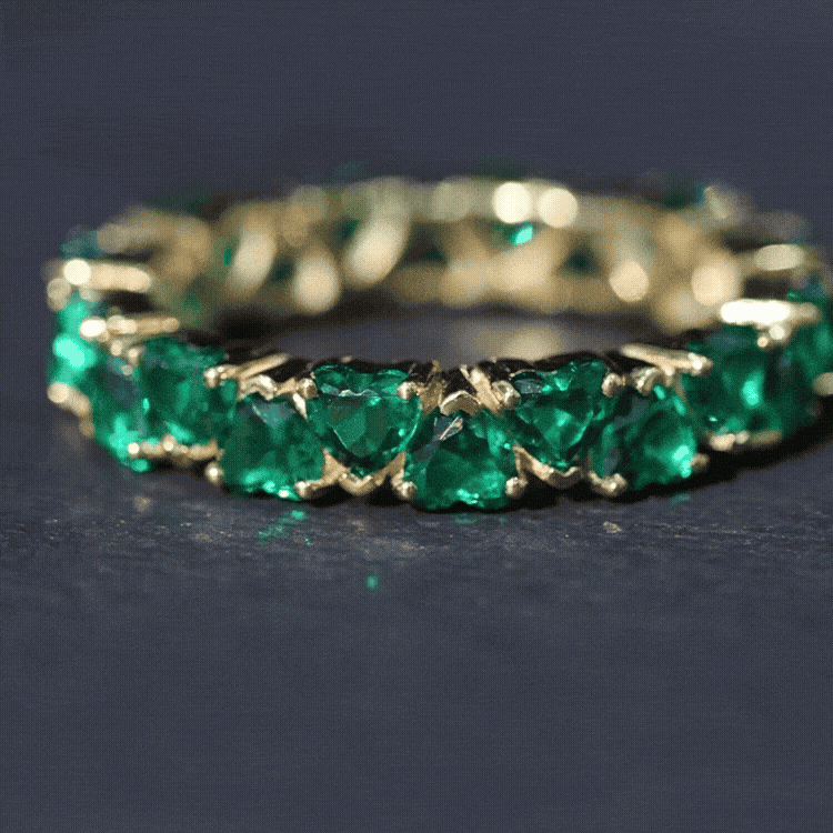Certified Lab Created Emerald Heart Eternity Band Ring For Her