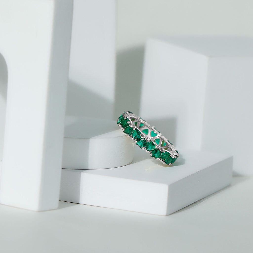 Certified Lab Created Emerald Heart Eternity Band Ring For Her