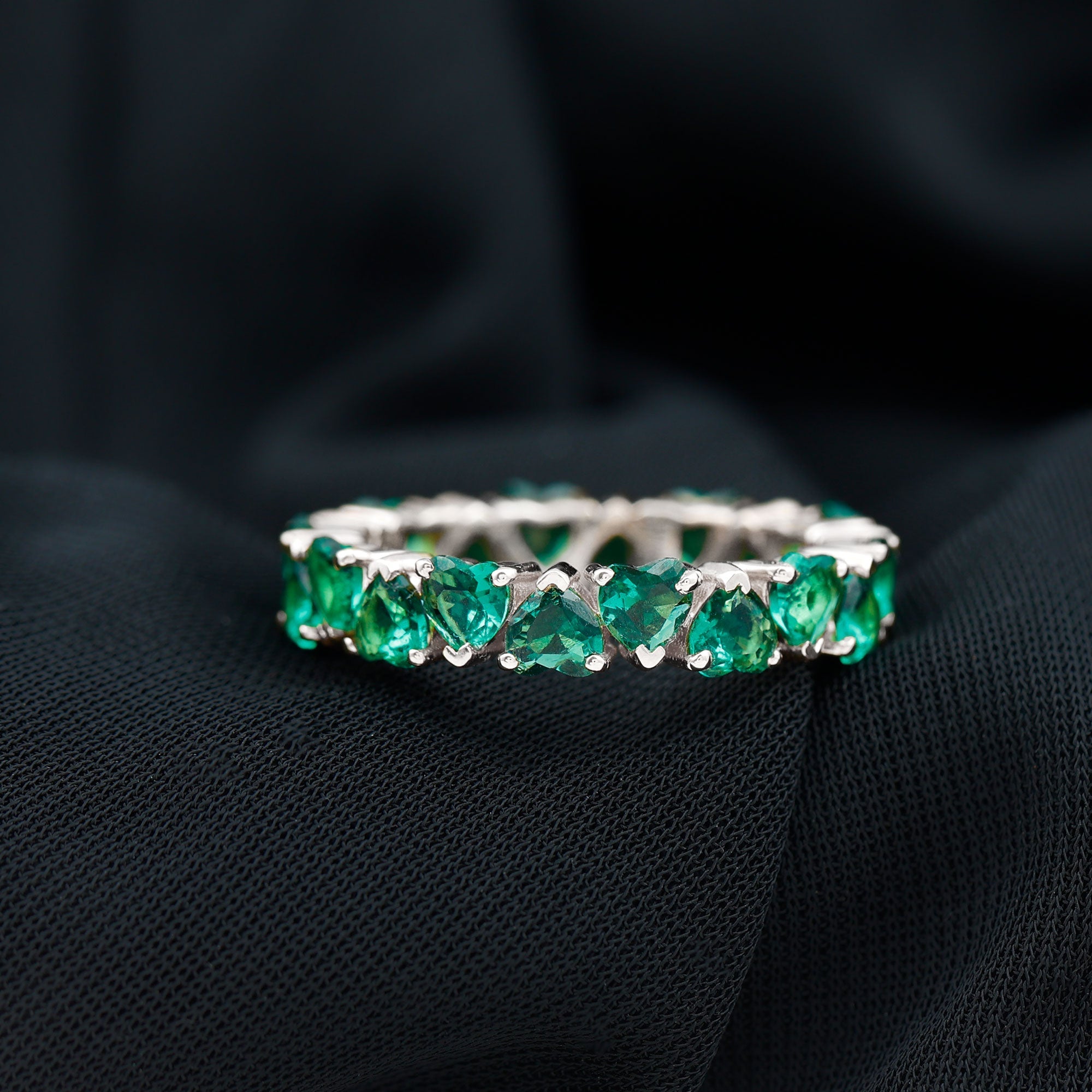 Certified Lab Created Emerald Heart Eternity Band Ring For Her