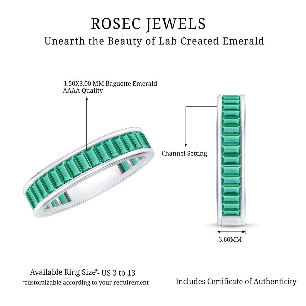 Channel Set Baguette Cut Created Emerald Eternity Band Ring