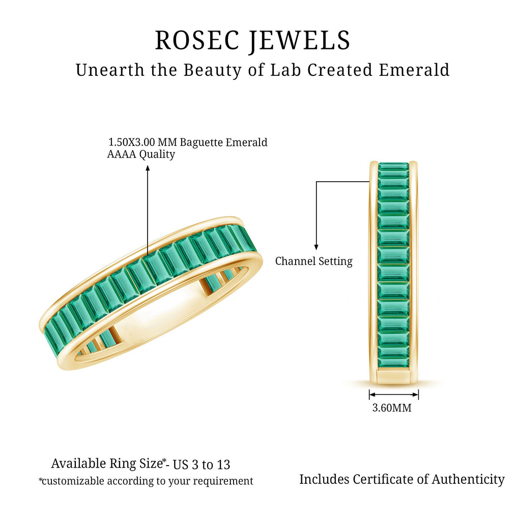 Channel Set Baguette Cut Created Emerald Eternity Band Ring