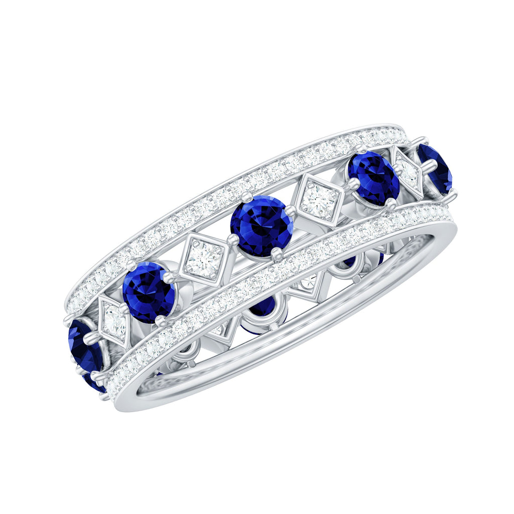 Lab Created Blue Sapphire and Diamond Full Eternity Band Ring