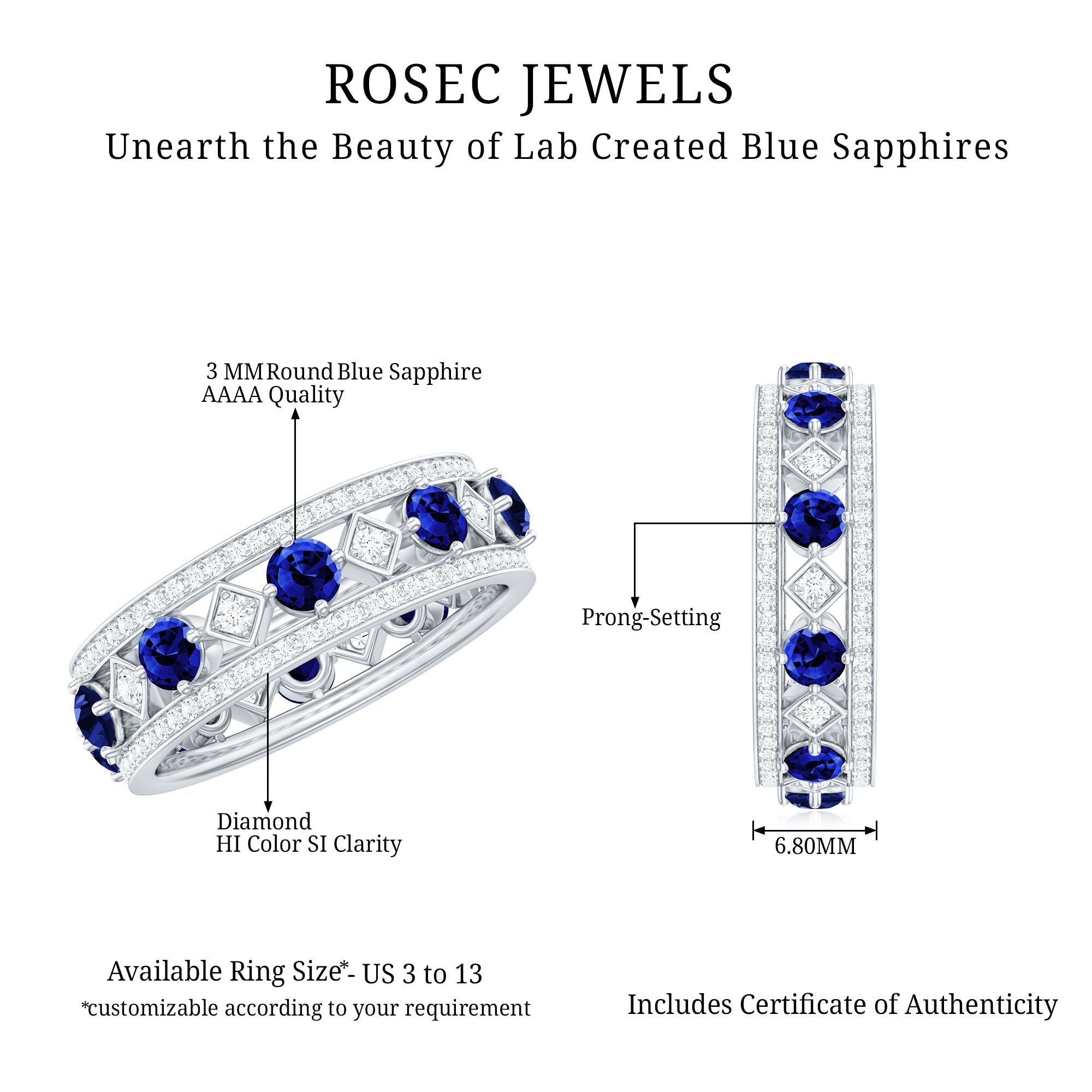 Lab Created Blue Sapphire and Diamond Full Eternity Band Ring