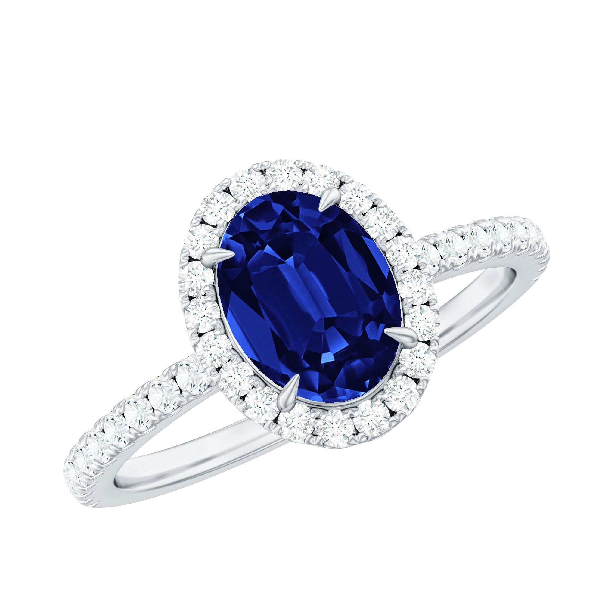 Certified 1.5 Carat Oval Lab Grown Blue Sapphire  Engagement Ring with Diamond Halo