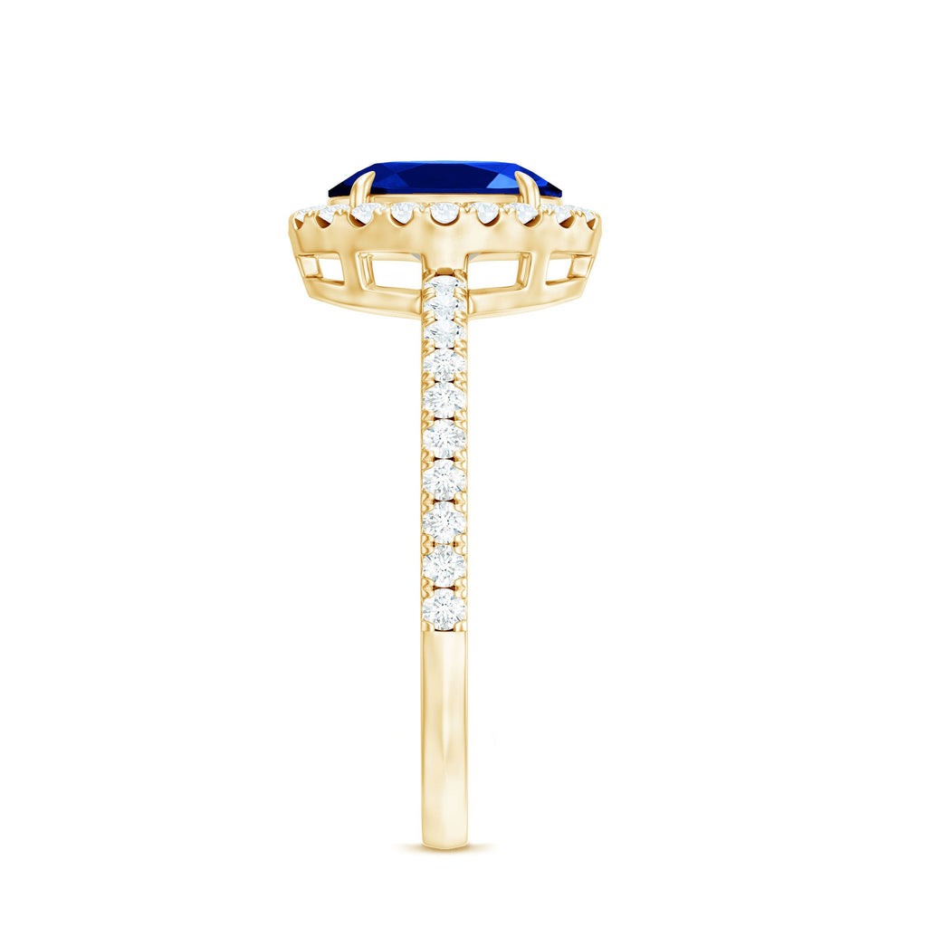 Certified 1.5 Carat Oval Lab Grown Blue Sapphire  Engagement Ring with Diamond Halo