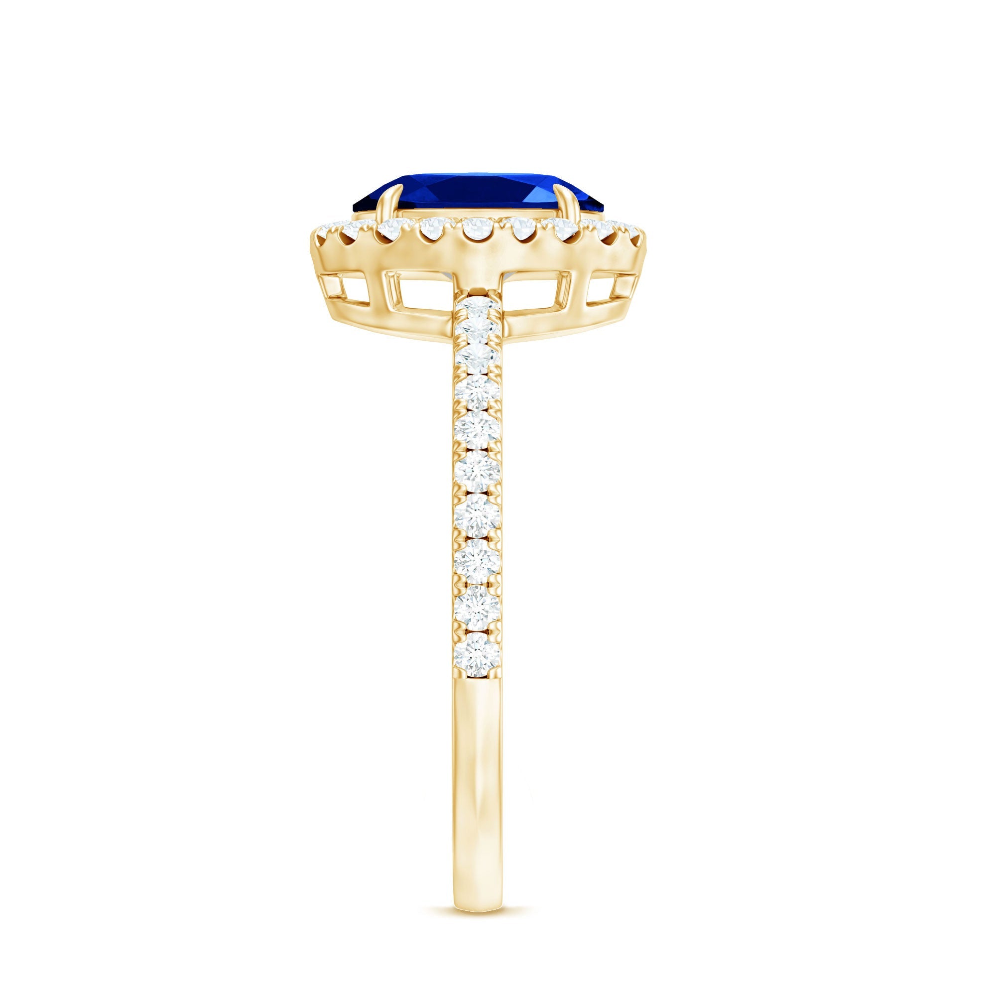 Certified 1.5 Carat Oval Lab Grown Blue Sapphire  Engagement Ring with Diamond Halo