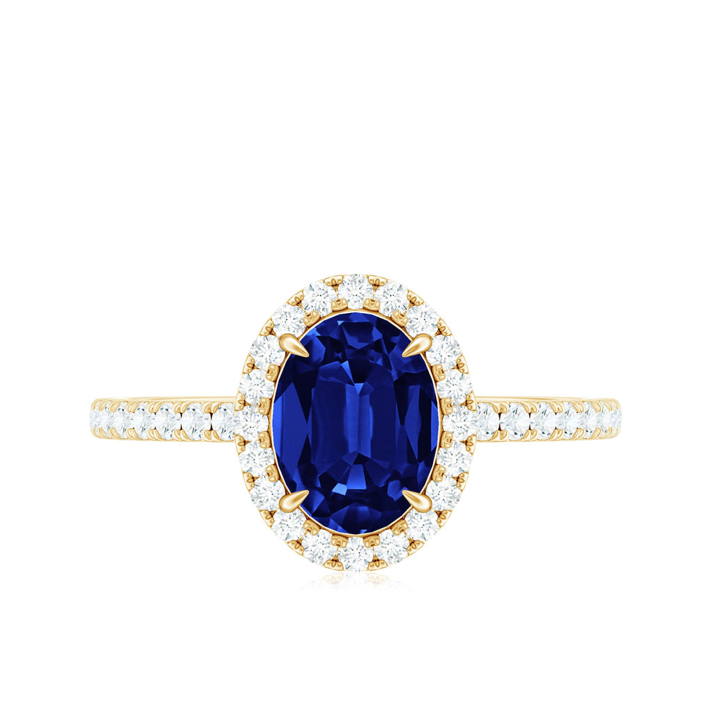 Certified 1.5 Carat Oval Lab Grown Blue Sapphire  Engagement Ring with Diamond Halo