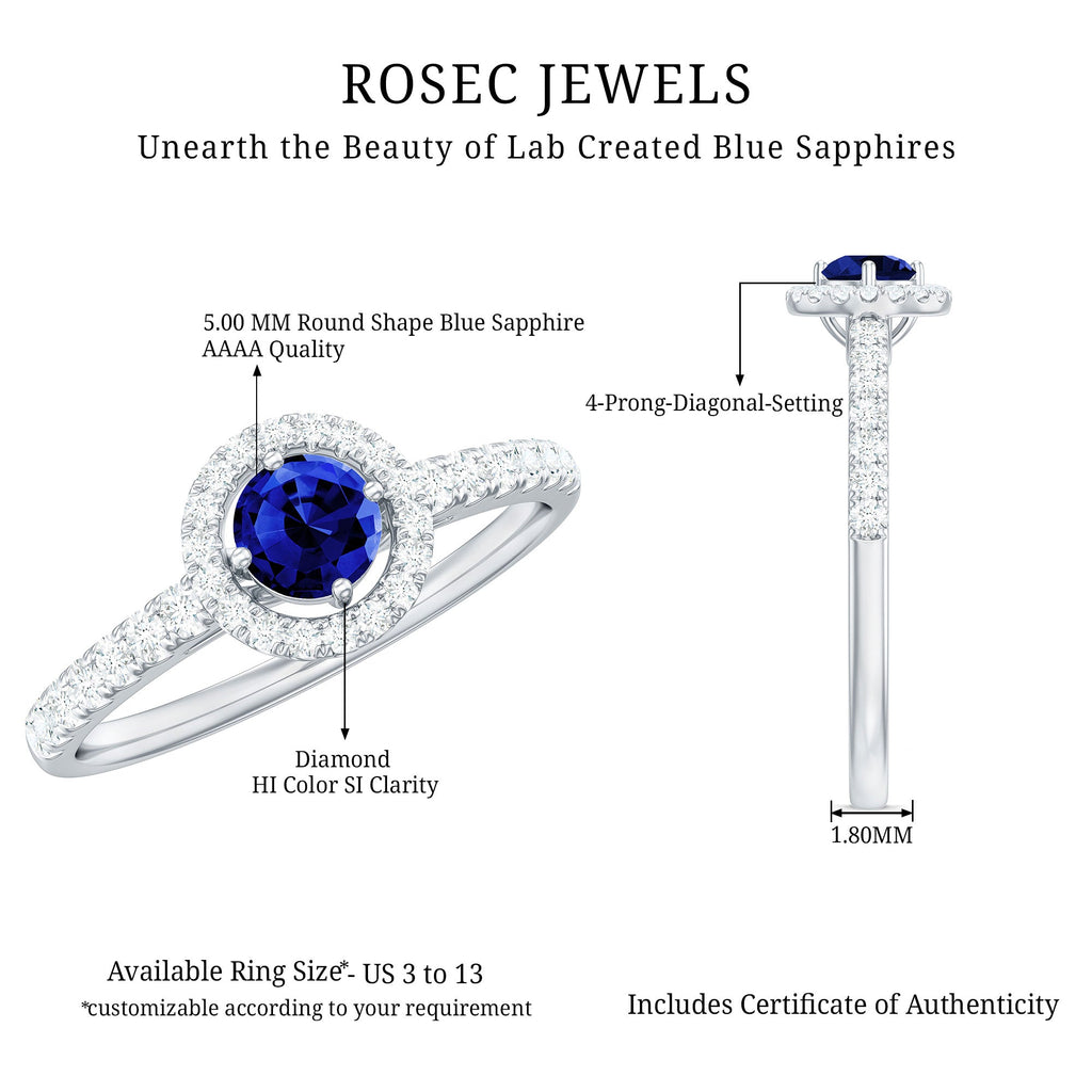 3/4 CT Created Blue Sapphire Engagement Ring with Diamond