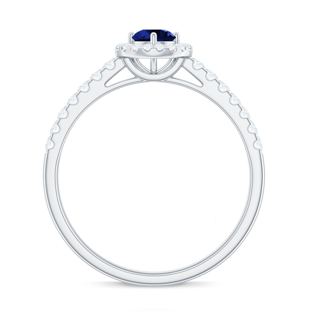 3/4 CT Created Blue Sapphire Engagement Ring with Diamond