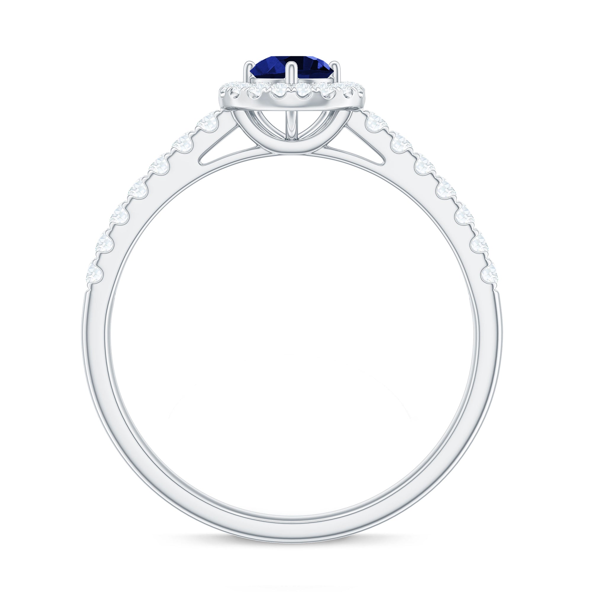3/4 CT Created Blue Sapphire Engagement Ring with Diamond