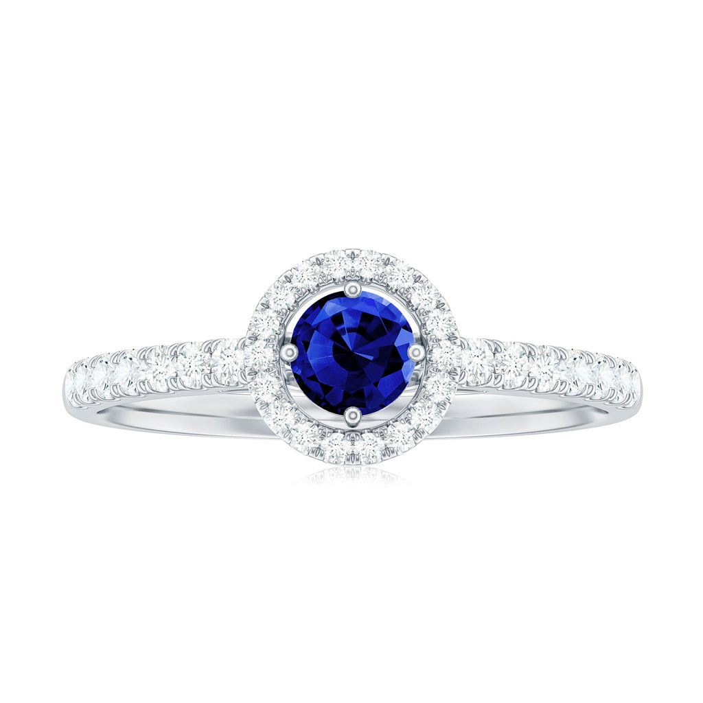 3/4 CT Created Blue Sapphire Engagement Ring with Diamond
