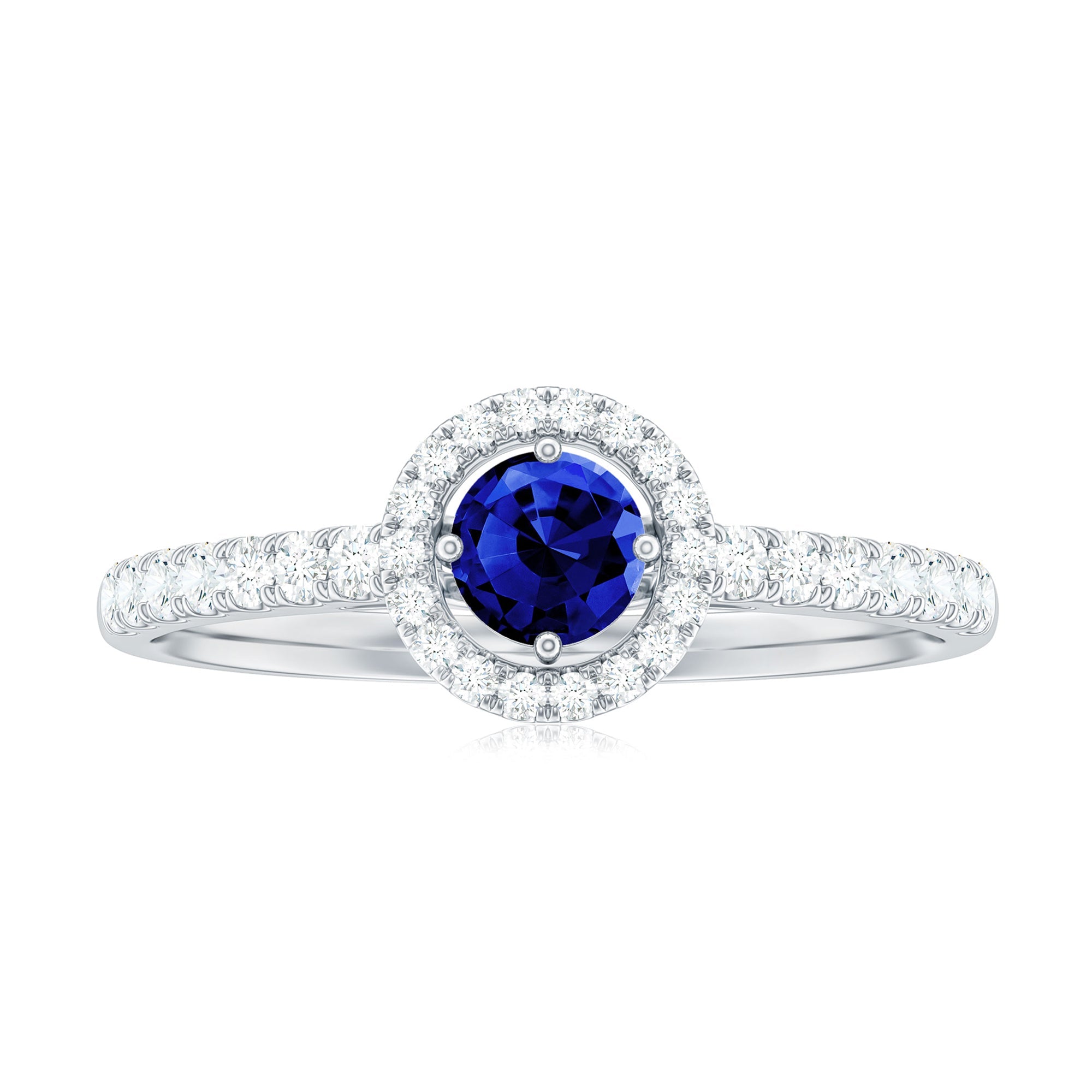 3/4 CT Created Blue Sapphire Engagement Ring with Diamond