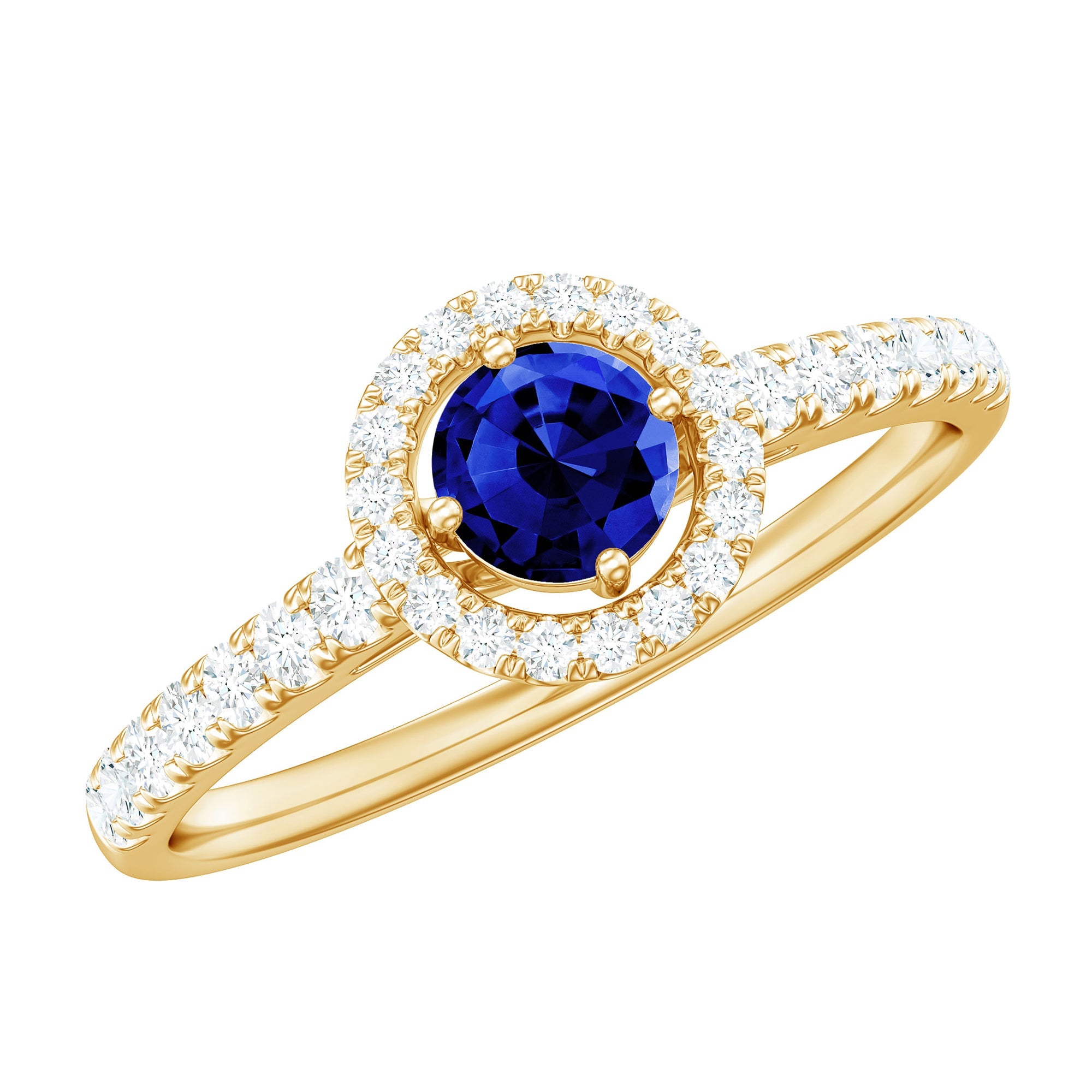 3/4 CT Created Blue Sapphire Engagement Ring with Diamond