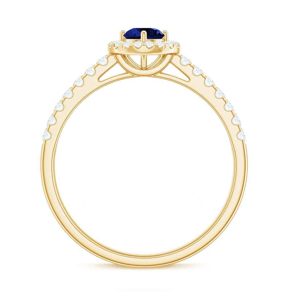 3/4 CT Created Blue Sapphire Engagement Ring with Diamond