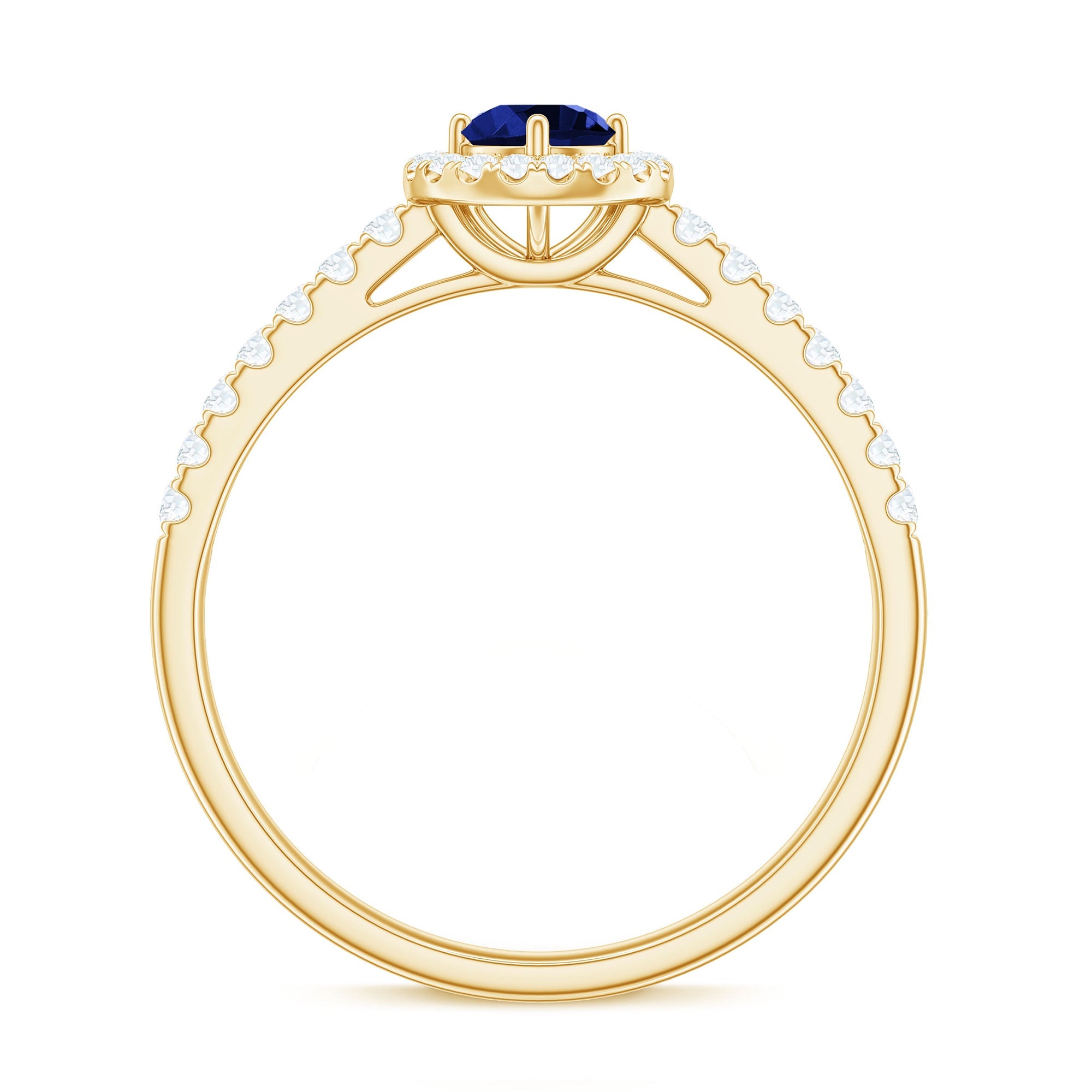 3/4 CT Created Blue Sapphire Engagement Ring with Diamond