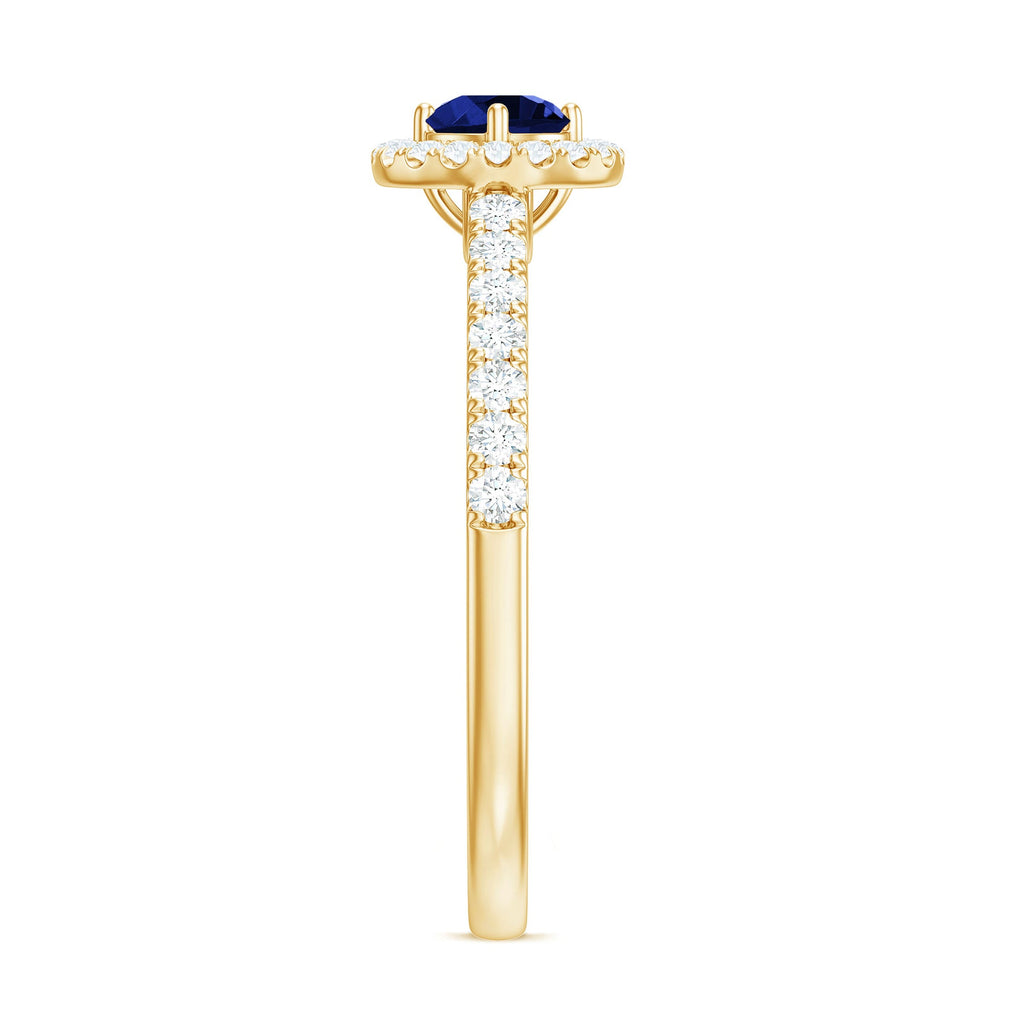 3/4 CT Created Blue Sapphire Engagement Ring with Diamond