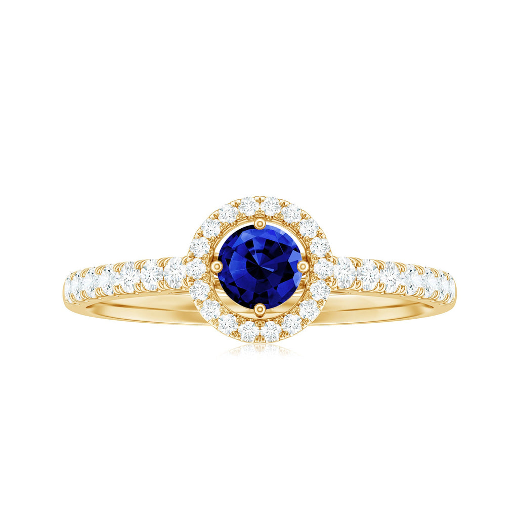 3/4 CT Created Blue Sapphire Engagement Ring with Diamond