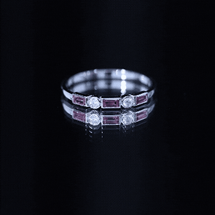 Pink Tourmaline and Moissanite Stackable Ring in Bezel Setting