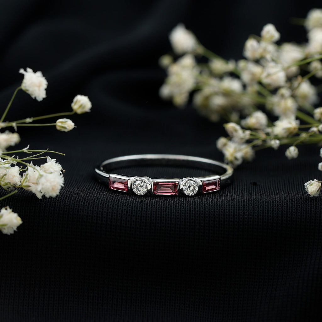 Pink Tourmaline and Moissanite Stackable Ring in Bezel Setting