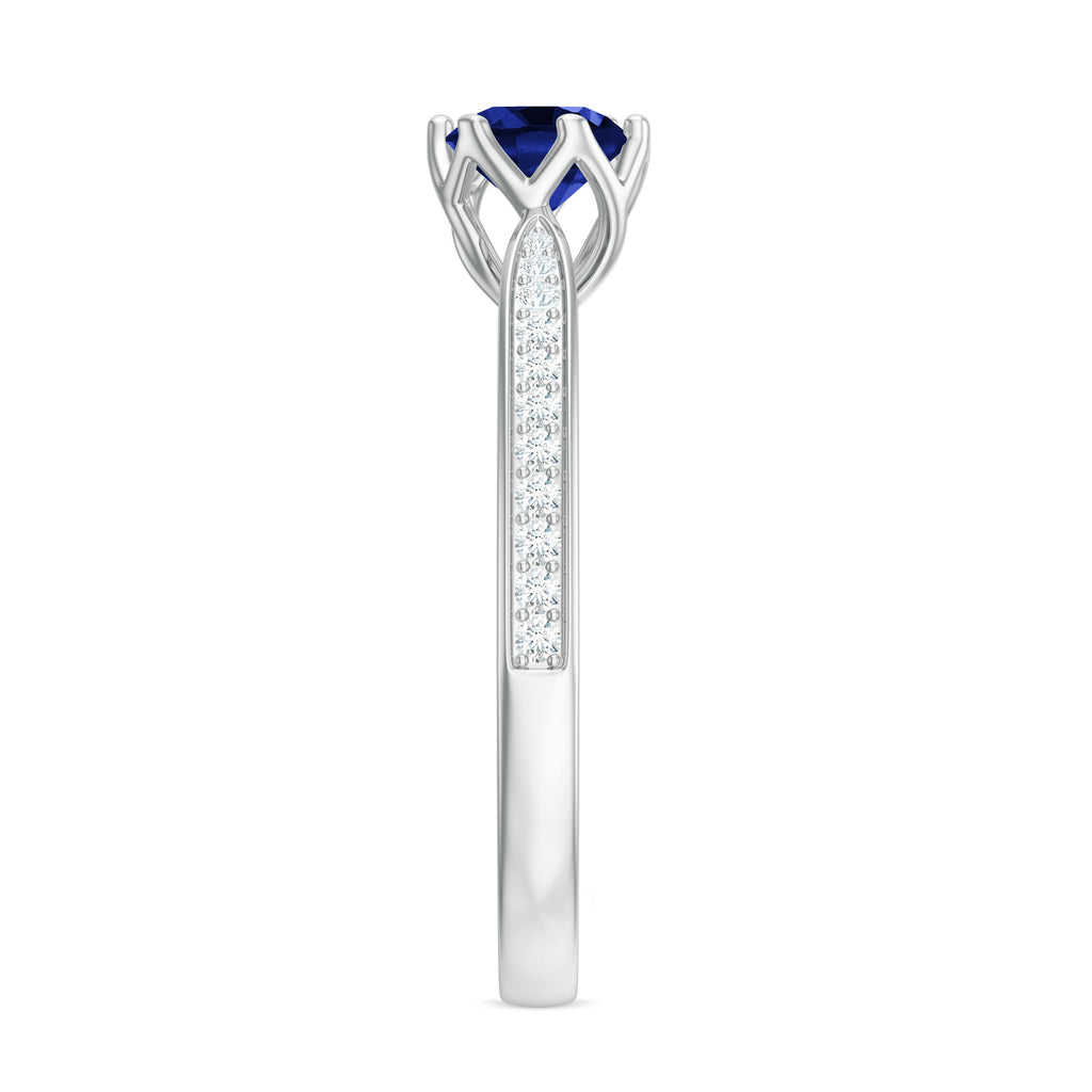 Certified Lab Created Blue Sapphire Minimal Engagement Ring with Diamond Side Stones