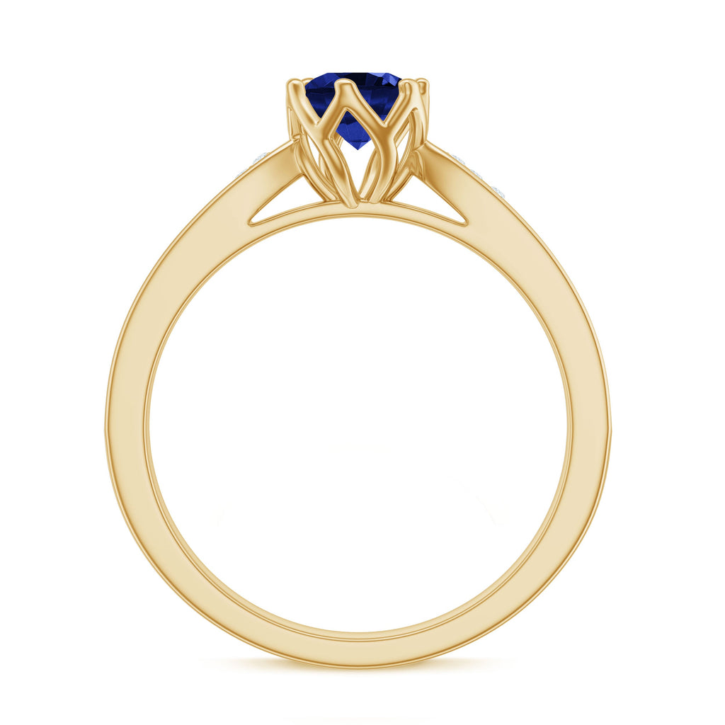 Certified Lab Created Blue Sapphire Minimal Engagement Ring with Diamond Side Stones