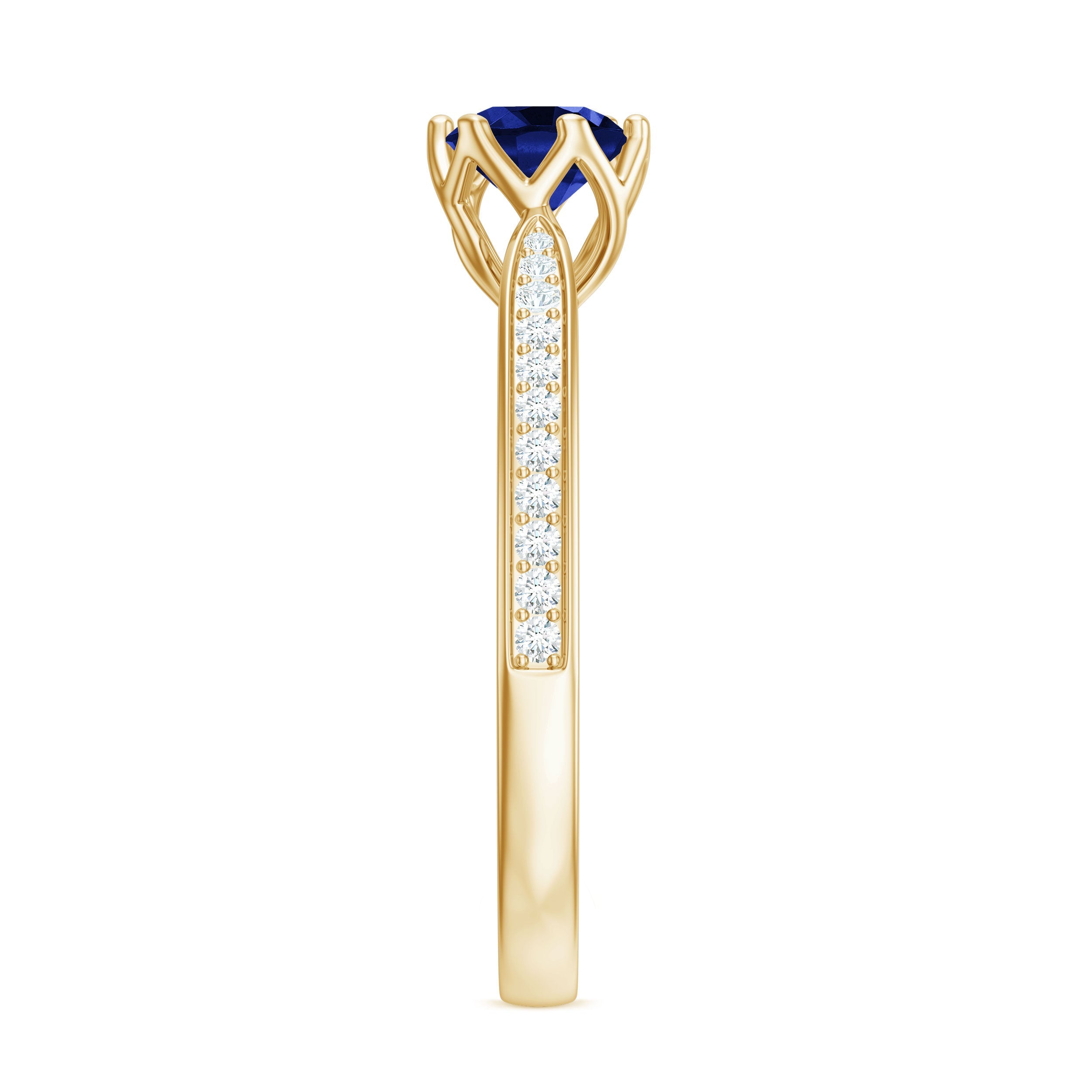 Certified Lab Created Blue Sapphire Minimal Engagement Ring with Diamond Side Stones