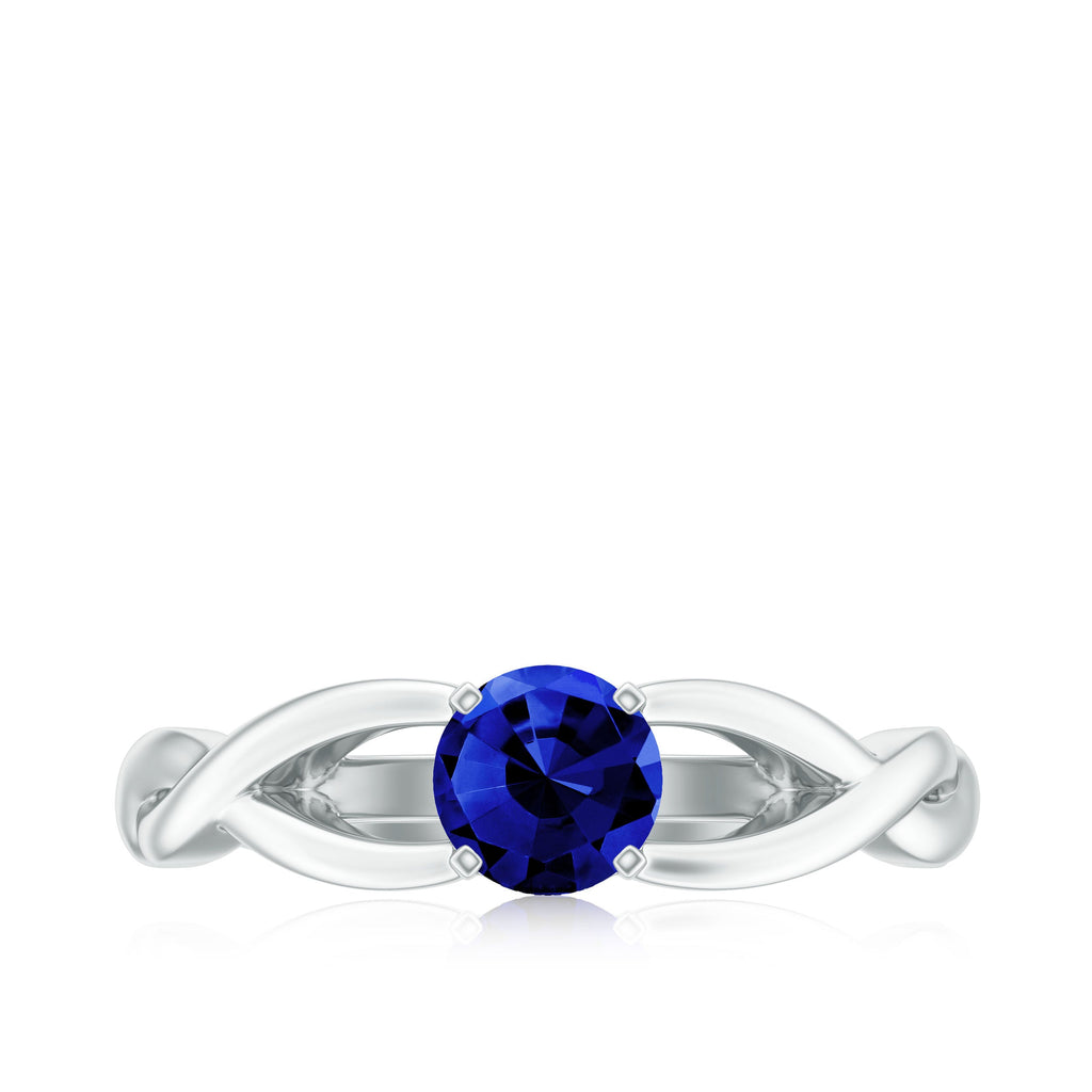 Certified Lab Created Blue Sapphire Solitaire Ring with Surprise Diamond
