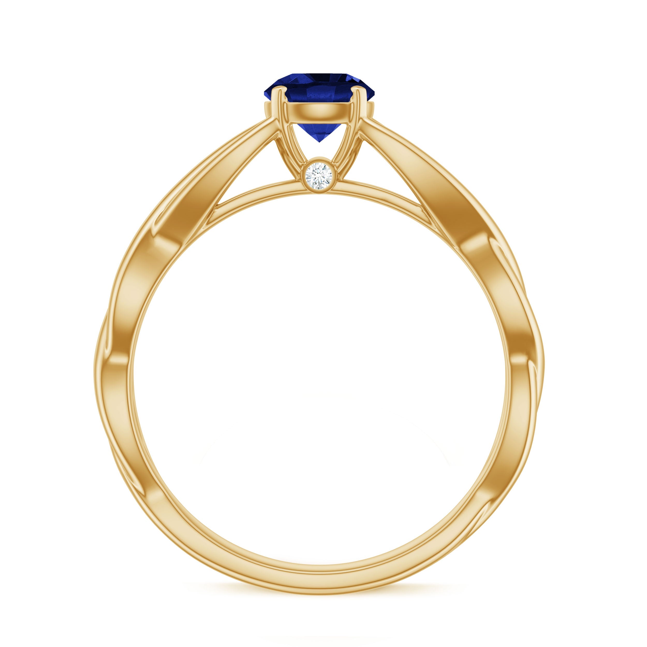Certified Lab Created Blue Sapphire Solitaire Ring with Surprise Diamond