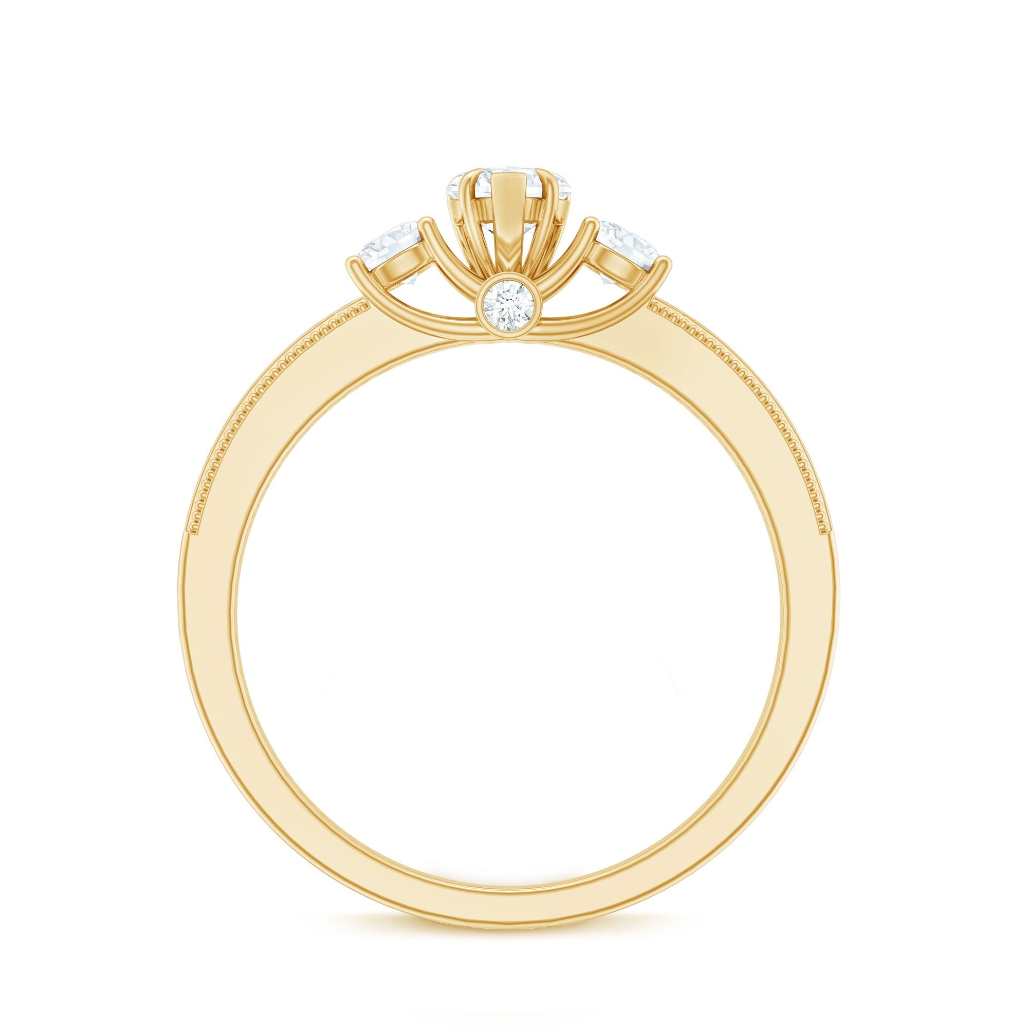 Natural Diamond Three Stone Ring with Beaded Details