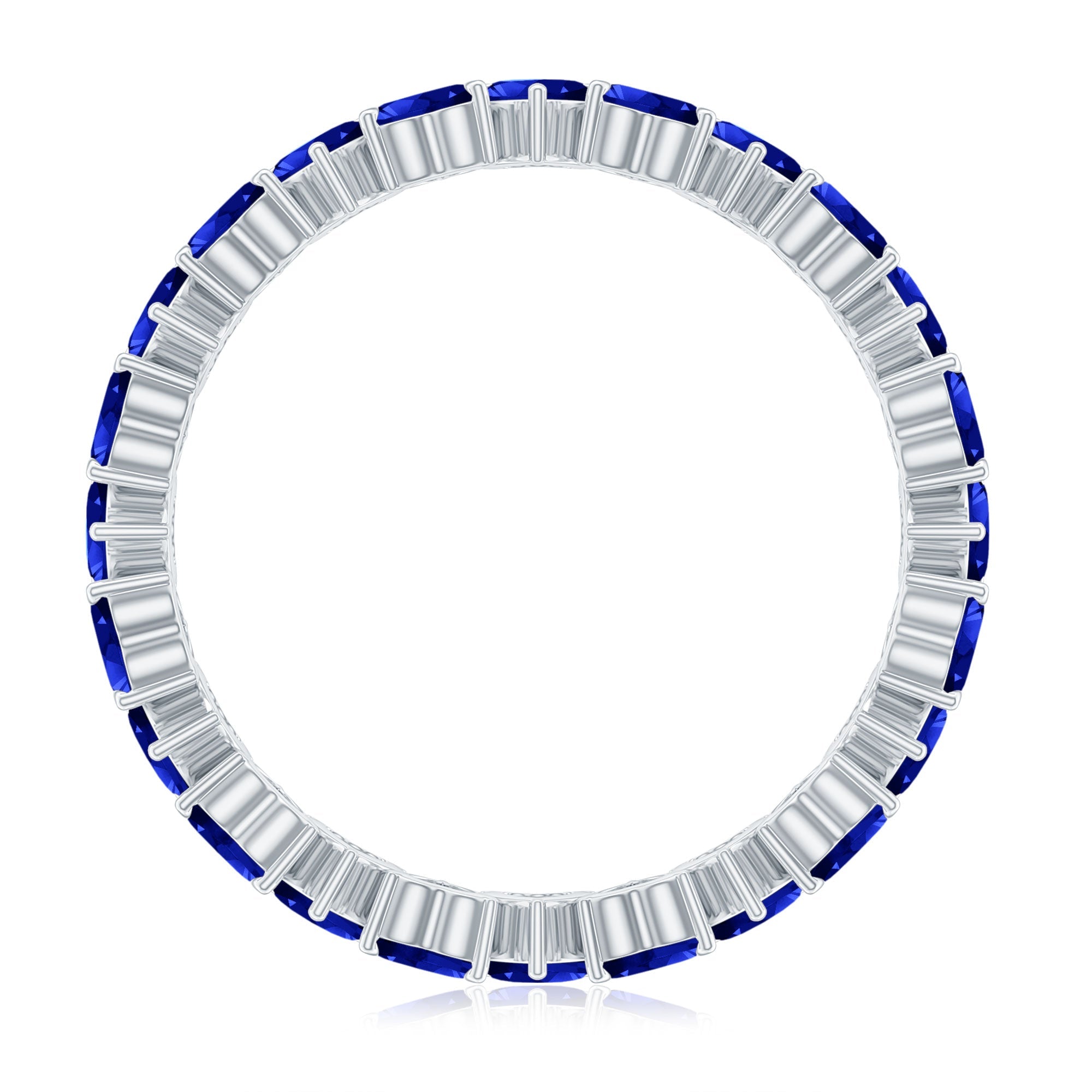 Claw Set Created Blue Sapphire Heart Eternity Band Ring in Gold
