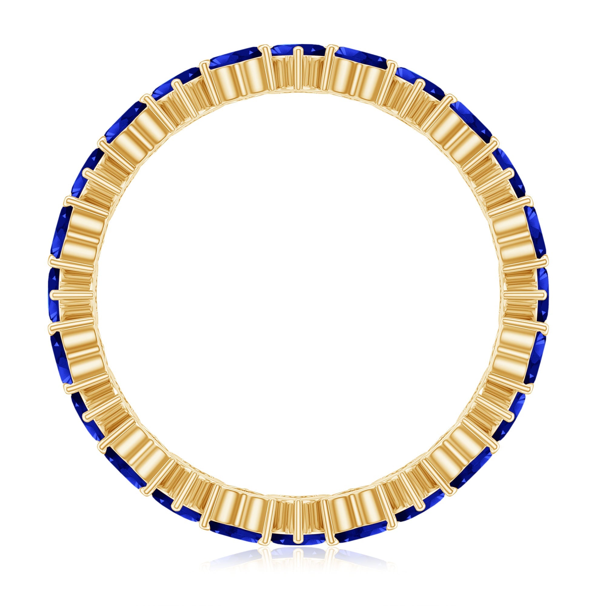 Claw Set Created Blue Sapphire Heart Eternity Band Ring in Gold