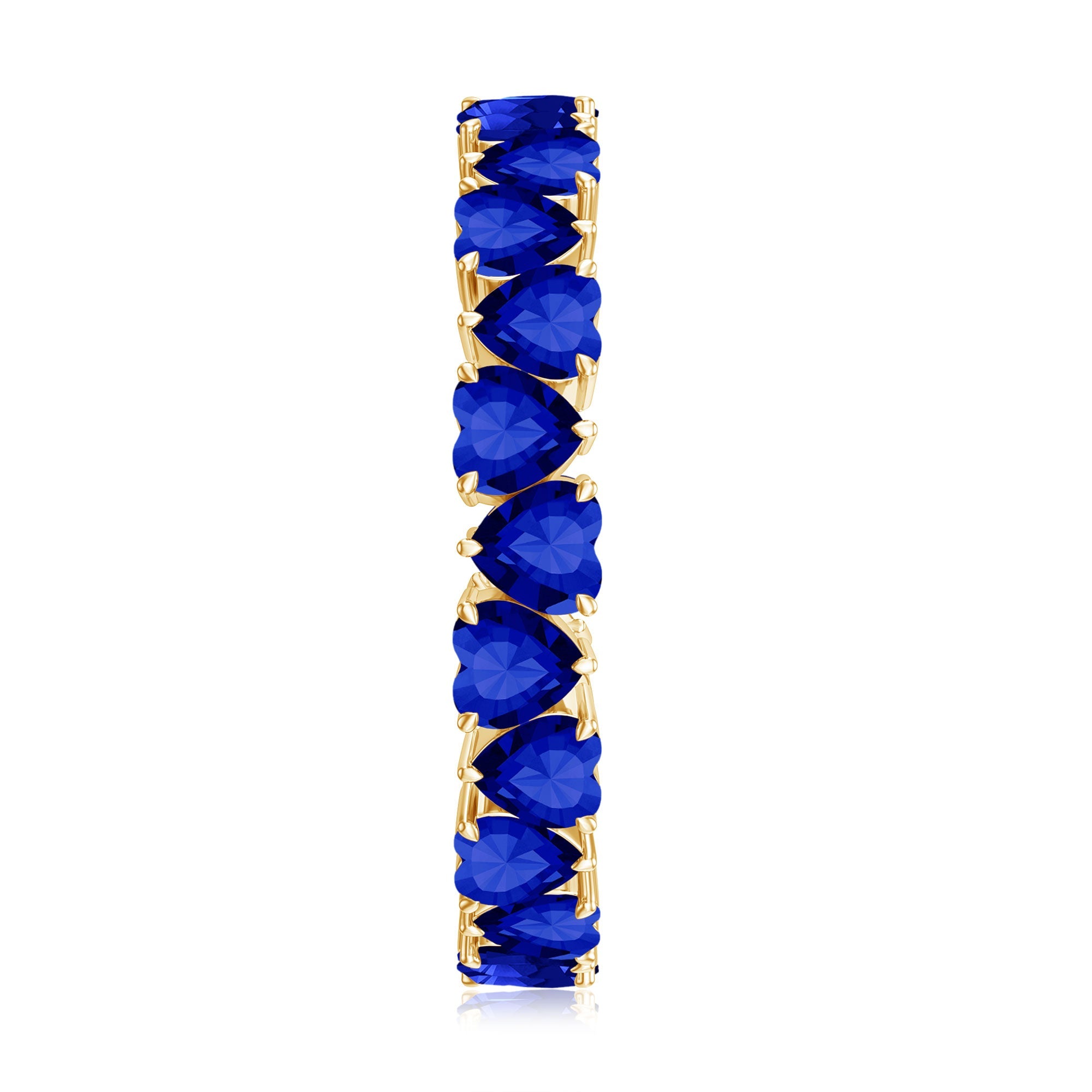 Claw Set Created Blue Sapphire Heart Eternity Band Ring in Gold