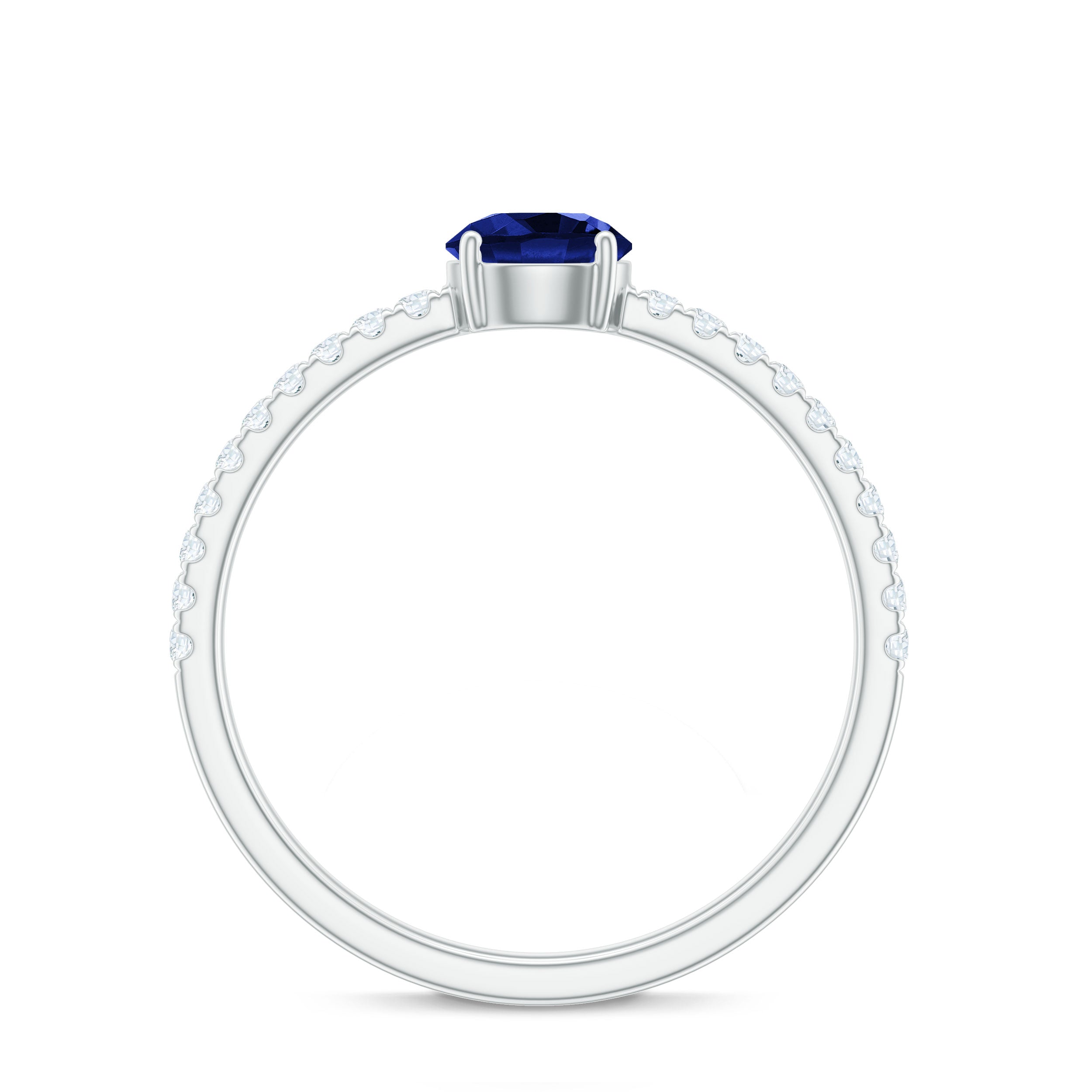 5mm Lab Created Blue Sapphire Promise Ring with Diamond Side Stones