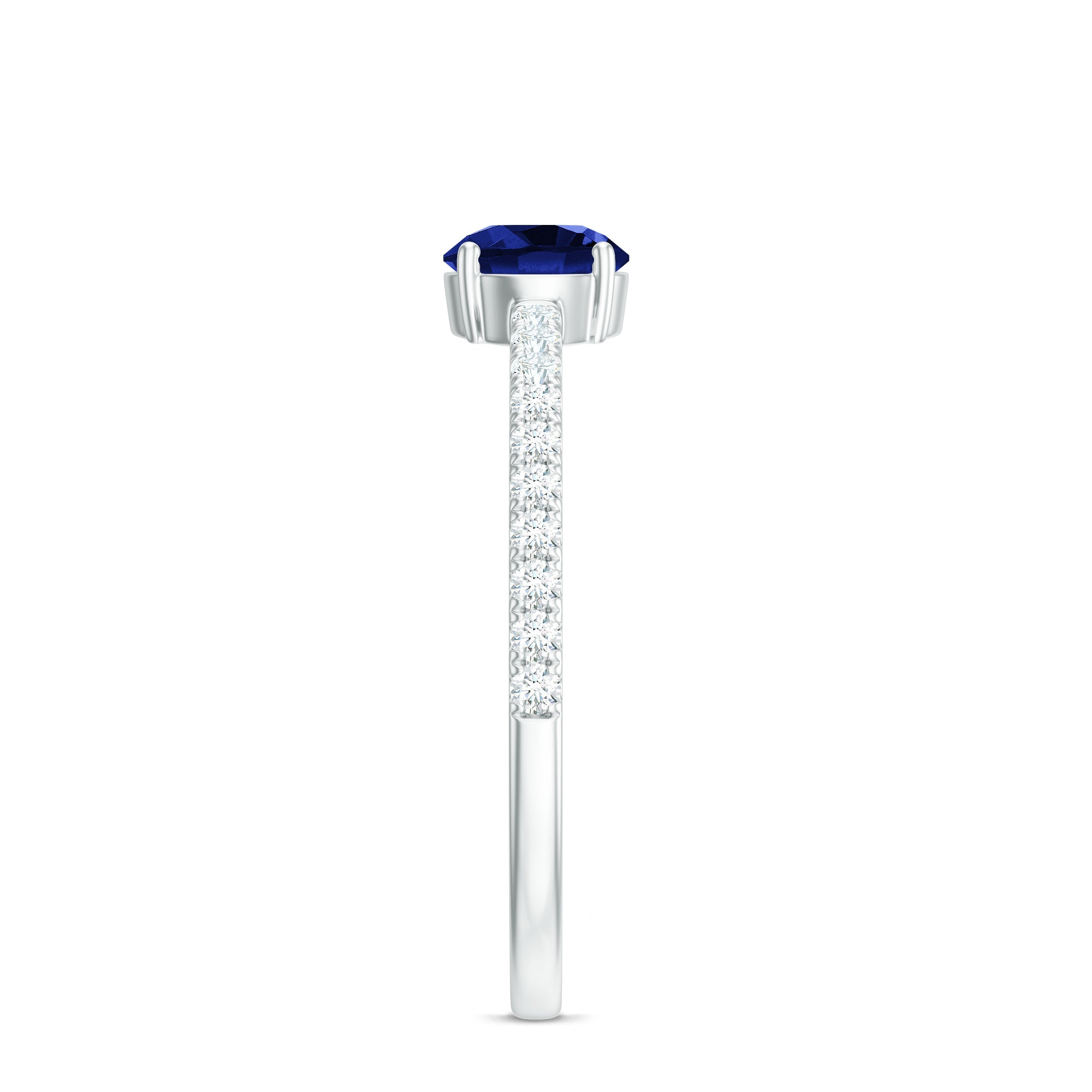 5mm Lab Created Blue Sapphire Promise Ring with Diamond Side Stones