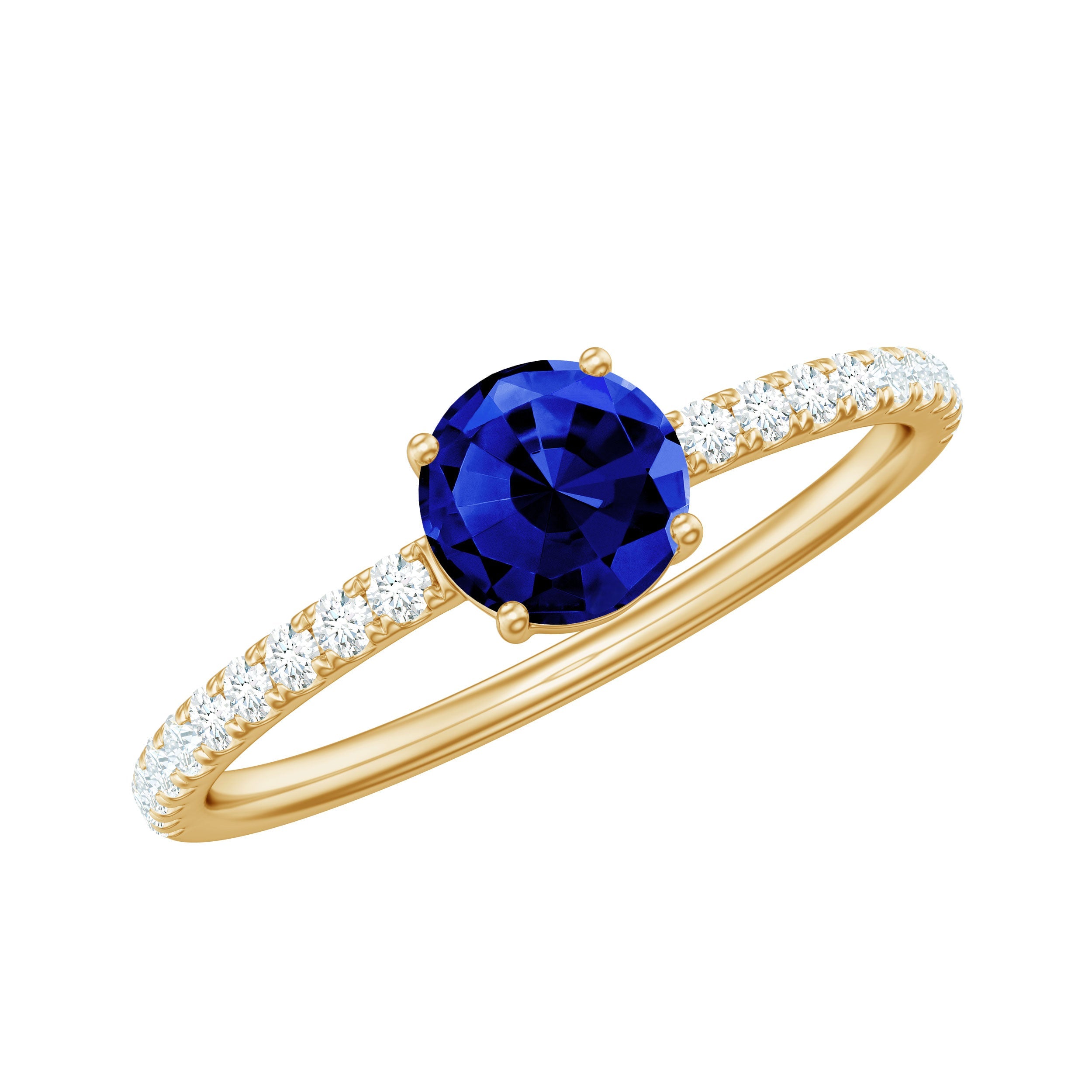 5mm Lab Created Blue Sapphire Promise Ring with Diamond Side Stones