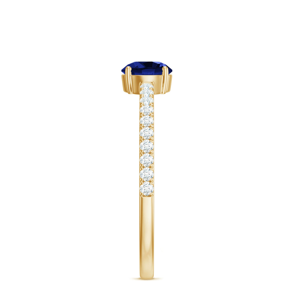 5mm Lab Created Blue Sapphire Promise Ring with Diamond Side Stones