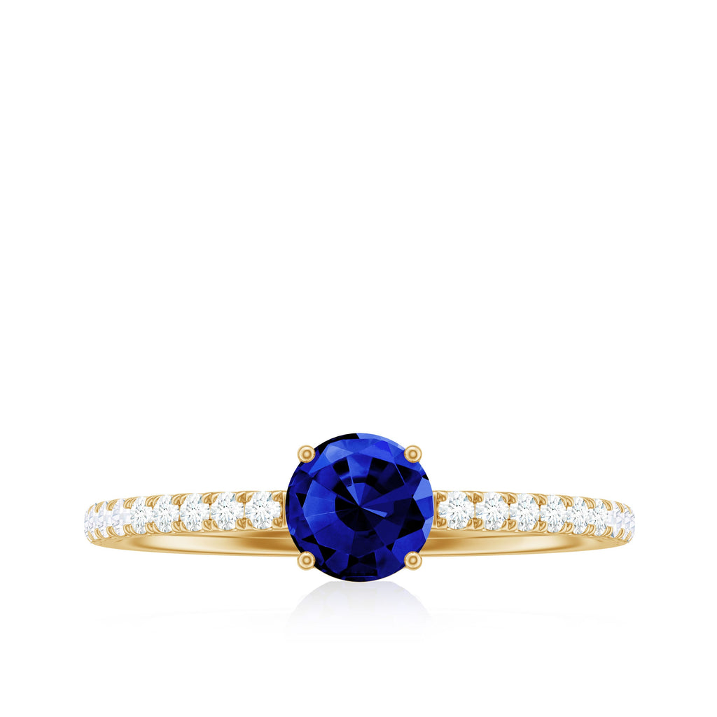 5mm Lab Created Blue Sapphire Promise Ring with Diamond Side Stones