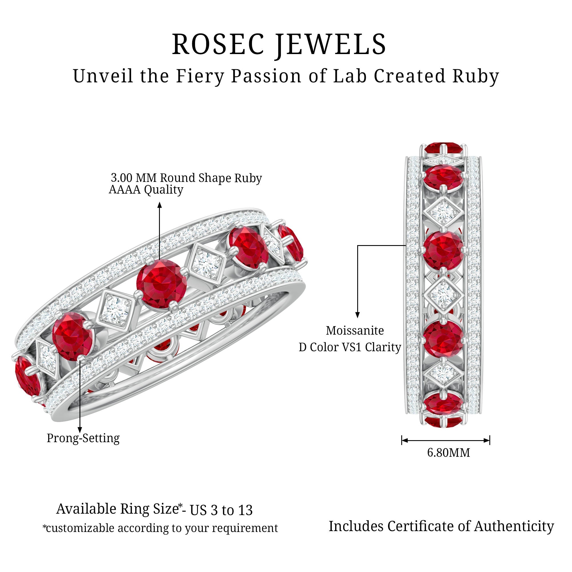 Lab Grown Ruby Vintage Wedding Band Ring With Moissanite