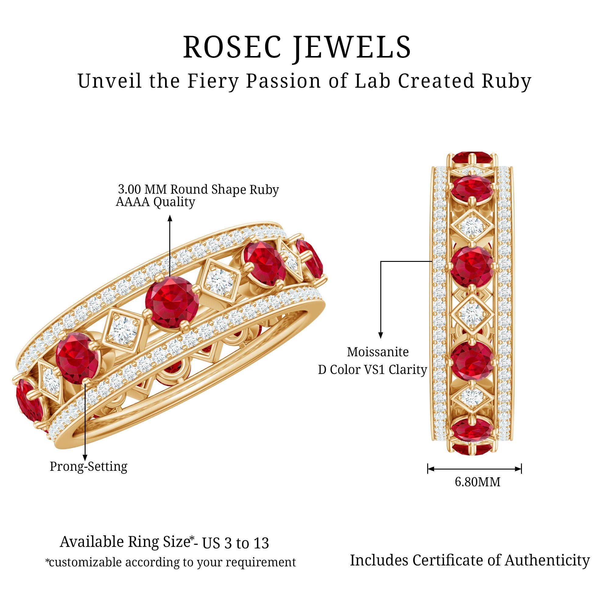 Lab Grown Ruby Vintage Wedding Band Ring With Moissanite