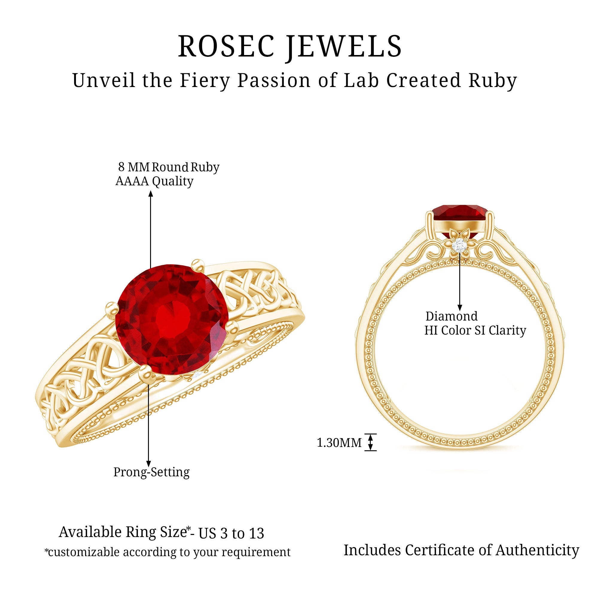 Vintage Style Created Ruby Celtic Knot Band Ring with Surprise Diamond