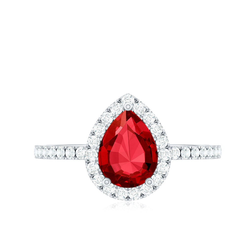Created Ruby Halo Engagement Ring With Diamond Accent