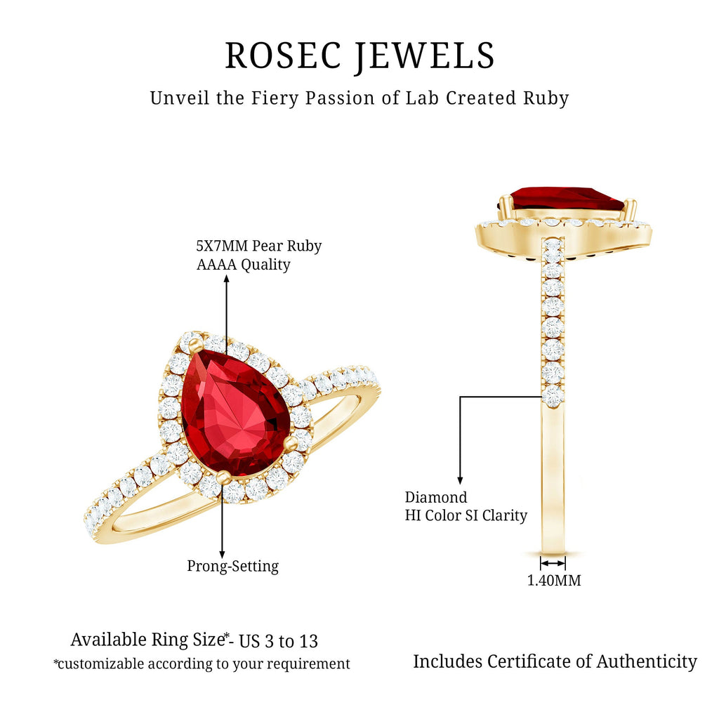 Created Ruby Halo Engagement Ring With Diamond Accent