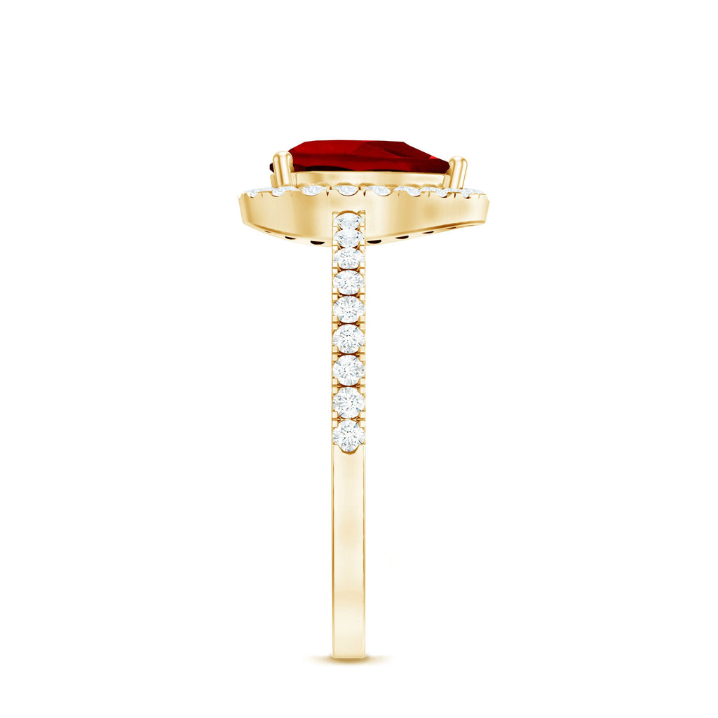 Created Ruby Halo Engagement Ring With Diamond Accent