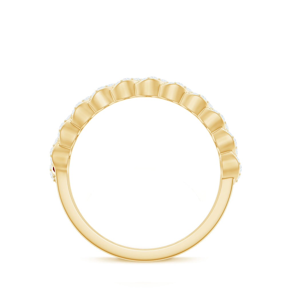 Baguette Created Ruby Braided Eternity Band Ring with Diamond