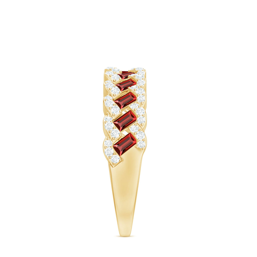 Baguette Created Ruby Braided Eternity Band Ring with Diamond
