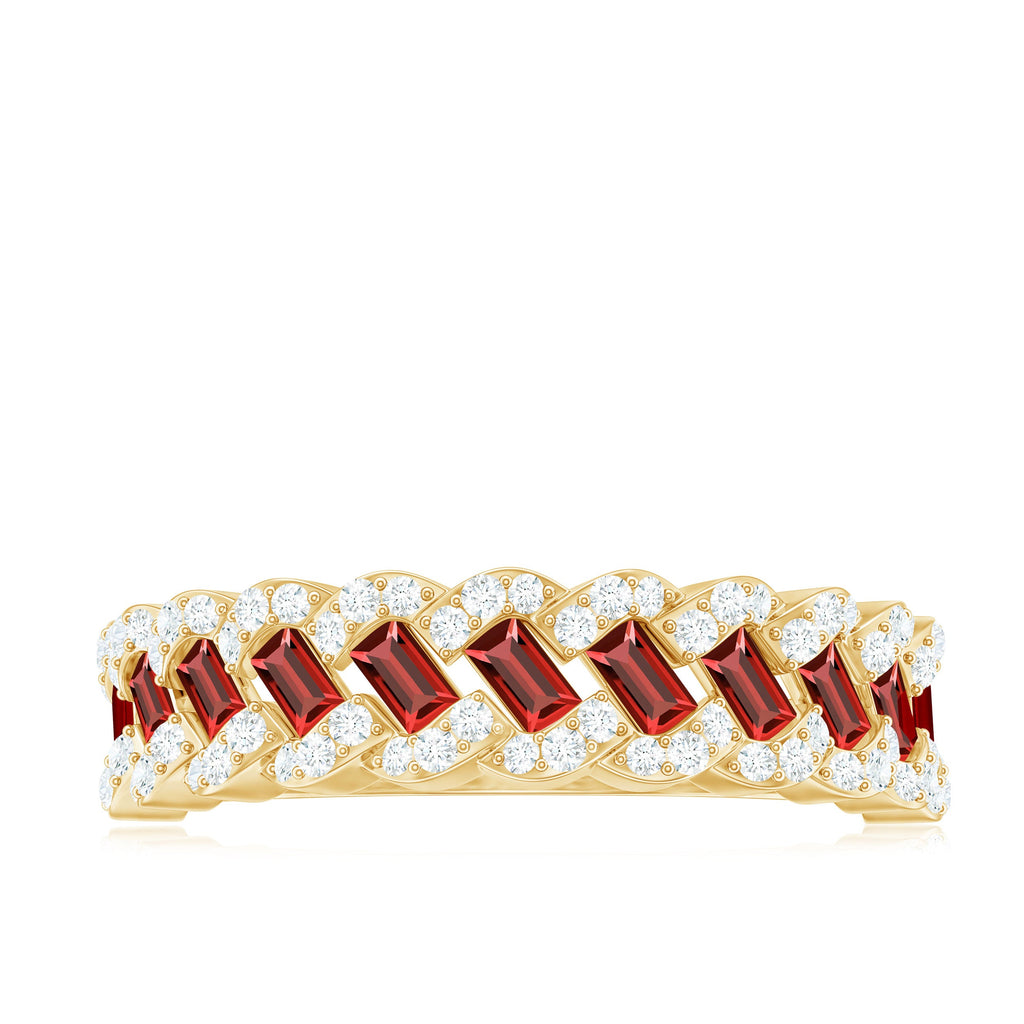 Baguette Created Ruby Braided Eternity Band Ring with Diamond